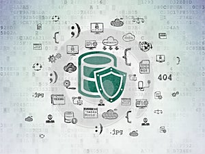 Programming concept: Database With Shield on Digital Data Paper background