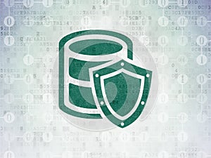 Programming concept: Database With Shield on Digital Data Paper background