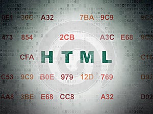 Programming concept: Html on Digital Data Paper background
