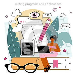Programming concept. Idea of coding, testing and writing program