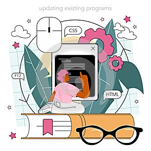 Programming concept. Idea of coding, testing and writing program