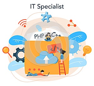 Programming concept. Idea of working on the computer, coding,