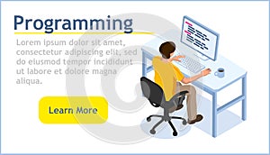 Programming concept, isometric vector images. Programmer programming web site.