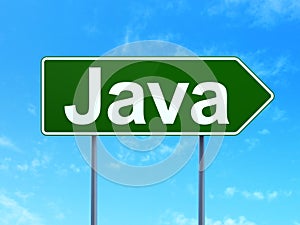 Programming concept: Java on road sign background