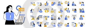 Programming concept mega set with character scenes in flat design for web. Bundle situations with people coding on