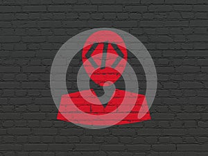 Programming concept: Programmer on wall background