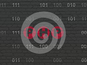 Programming concept: word Php on wall background