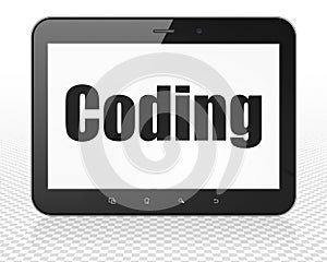 Programming concept: Tablet Pc Computer with Coding on display