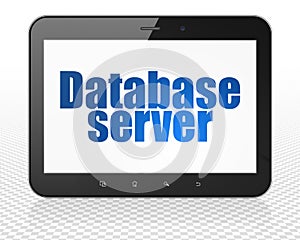 Programming concept: Tablet Pc Computer with Database Server on display