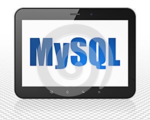 Programming concept: Tablet Pc Computer with MySQL on display