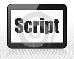 Programming concept: Tablet Pc Computer with Script on display