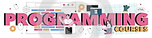Programming course typographic header. Idea of coding, testing