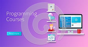 Programming courses banner in 3D style