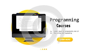 Programming courses illustration. Learning coding on computer. Cyber education course concept. Studying creating program software