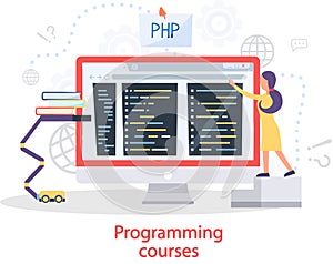 Programming courses online education, coding learning. Information technology training session
