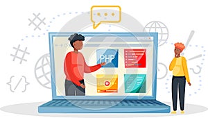 Programming courses online education, coding learning. Information technology training session