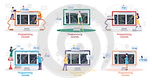 Programming courses online education, coding learning. Information technology training session