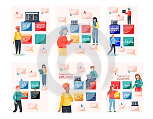 Programming courses online education, coding learning. Information technology training session