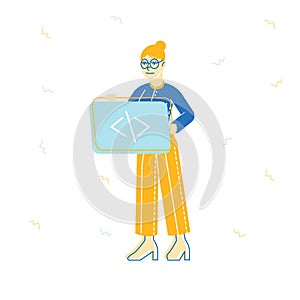 Programming and Css Html Front End Coding Concept. Tech Application Software Development Work. Woman Programmer