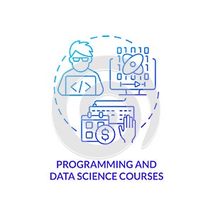 Programming and data science courses blue gradient concept icon