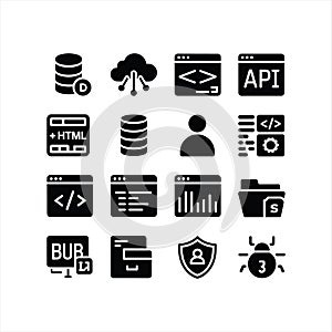 Programming, Database and Cloud Computing Solid Icons Set