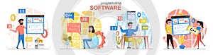 Programming flat design concept scenes set