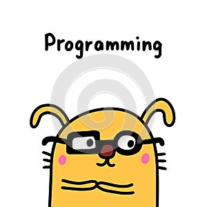 Programming hand drawn vector illustration in cartoon comic style wild animal coding profession