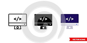 Programming icon of 3 types color, black and white, outline. Isolated vector sign symbol