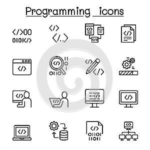 Programming icon set in thin line style