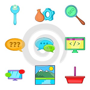 Programming icons set, cartoon style