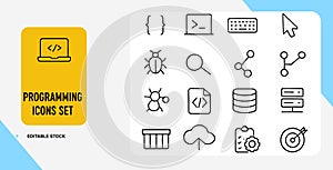 Programming Icons Set: Editable Line Vector Graphics