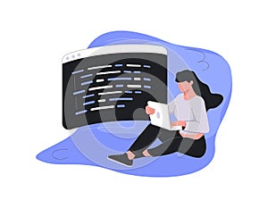 Programming Illustration Set. Different characters working on web and application development on computers. Software.