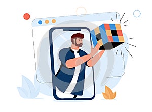 Programming Illustration Set. Different characters working on web and application development on computers. Software.