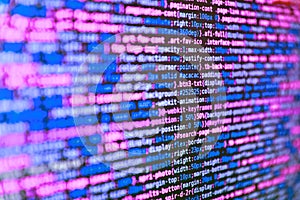 Programming of Internet website. Internet app development and design. Software developer programming code on computer