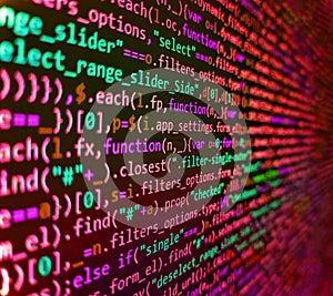 Programming of Internet website. Simple website HTML code with colourful tags in browser view on dark background. SEO optimization