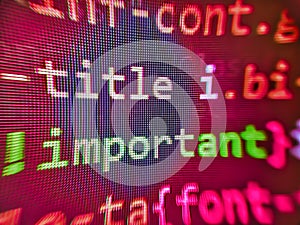 Programming Javascript on laptop computer screen. HTML5 concept macro backdrop in warm colors. Information technology website