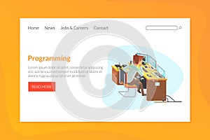 Programming Landing Page Template, Online Web Page, Mobile App Vector Illustration