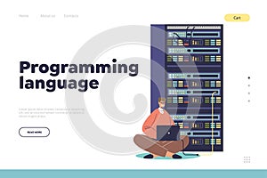 Programming language concept of landing page with sysadmin repairing adjusting network connection