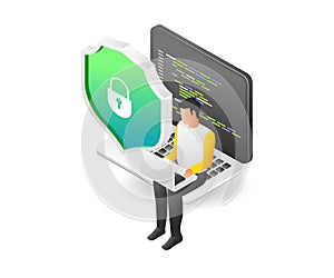 Programming language security illustration flat isometric concept