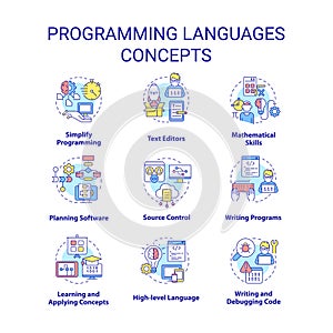 Programming languages concept icons set