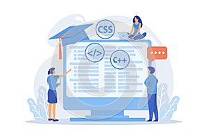 Programming languages learning. Software coding courses, website development class, script writing.