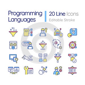 Programming languages RGB color icons set