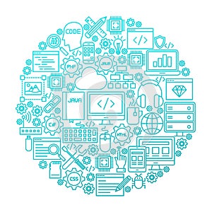 Programming Line Icon Circle Design