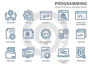 Programming line icon set. Vector illustration. Editable stroke