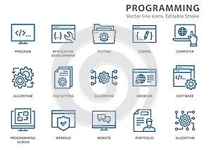 Programming line icon set. Vector illustration. Editable stroke