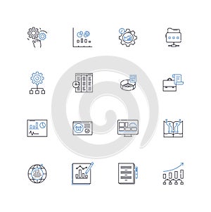 programming line icons collection. Algorithm, Bug, Code, Compiler, Cryptography, Debugging, Development vector and