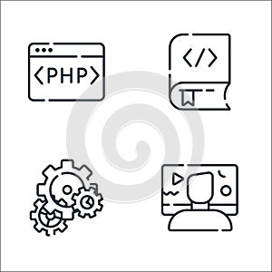 programming line icons. linear set. quality vector line set such as web de, settings, coding book