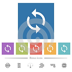 Programming loop flat white icons in square backgrounds