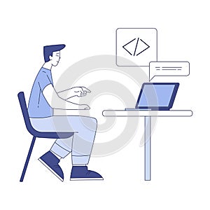 Programming with Man Character Working on Web Application Development Vector Illustration