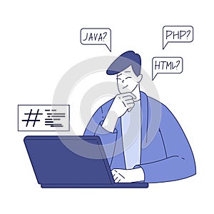Programming with Man Character Working on Web Application Development Vector Illustration